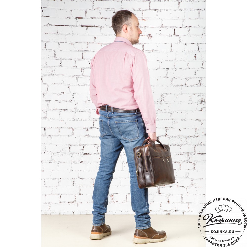 Кожаная мужская сумка-рюкзак "Генри" (коричневый эксклюзив)